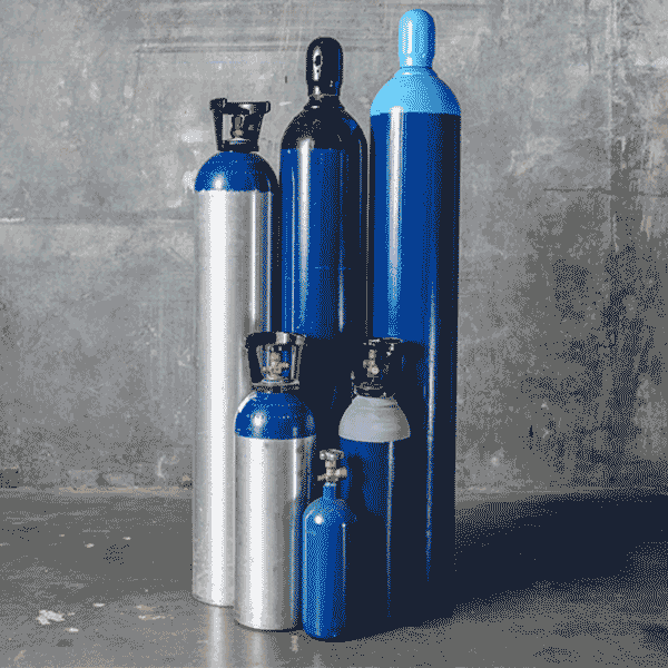 Various compressed gas cylinders